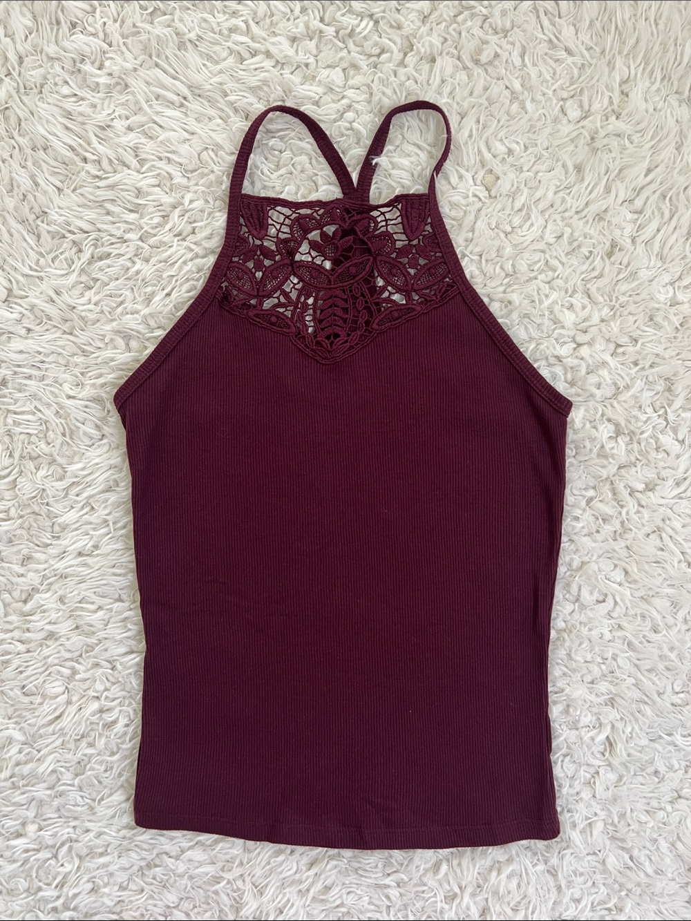 Aeropostale Lace-Trim Ribbed Halter Tank Purple BOHO